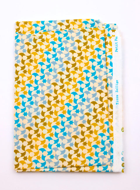 25M Coton imprimé Zellige bleu avec des motifs géométriques