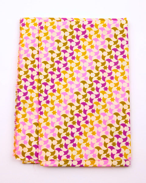 Coton imprimé Zellige rose avec des motifs géométriques