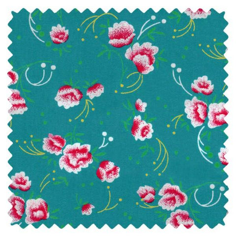 Tissu coton Oeko-Tex Petit Pan Pivoine turquoise