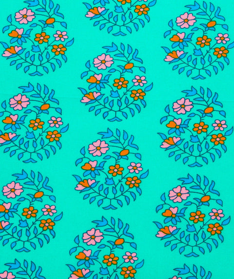 Coton enduit de 15m Shalin vert d'eau avec des motifs fleuris