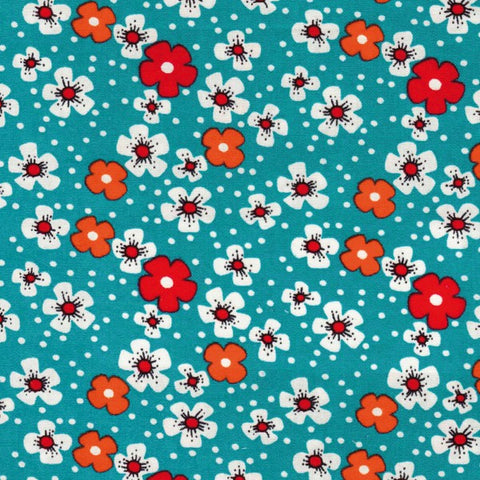 Coupon Toile Cirée Fleurs des îles turquoise avec des motifs fleuris