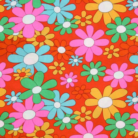 Coupon Toile Cirée Grenadine Rouge avec des motifs fleuris