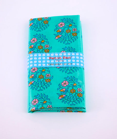 Coupon coton enduit Shalin vert d'eau avec des motifs fleuris