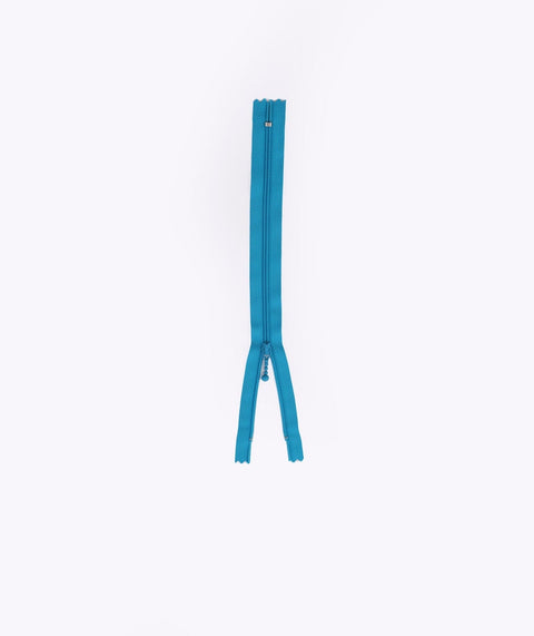 Cyan blue beaded zip